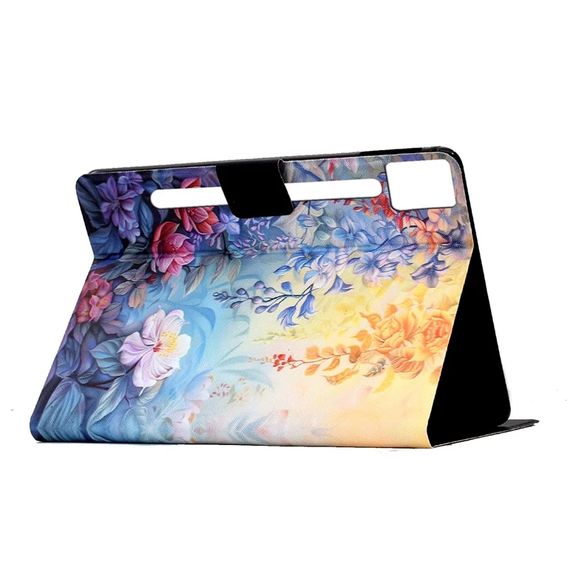 غطاء جلد للوحي Lenovo Idea Tab Pro / Tab P12 Pro Gen 2 مع تصميم ملون وفتحات لوضع البطاقات ووظيفة الدعم مع إيقاف/استئناف تلقائي - زهري