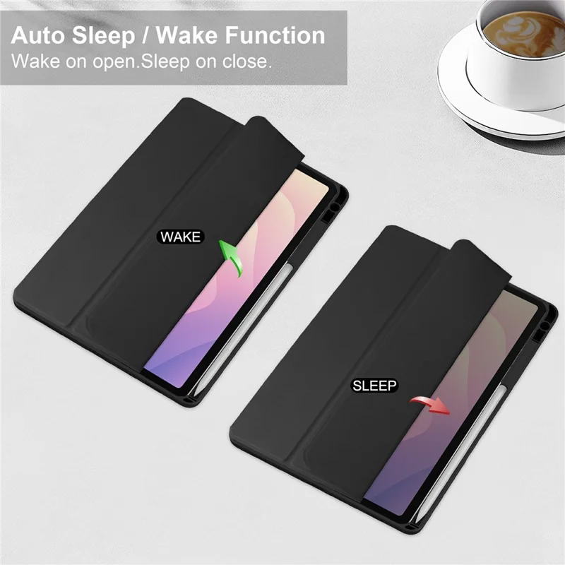 Étui pour Samsung Galaxy Tab S11 Coque en acrylique transparent Étui en cuir Couverture de tablette Prise en charge du sommeil / réveil automatique - Noir