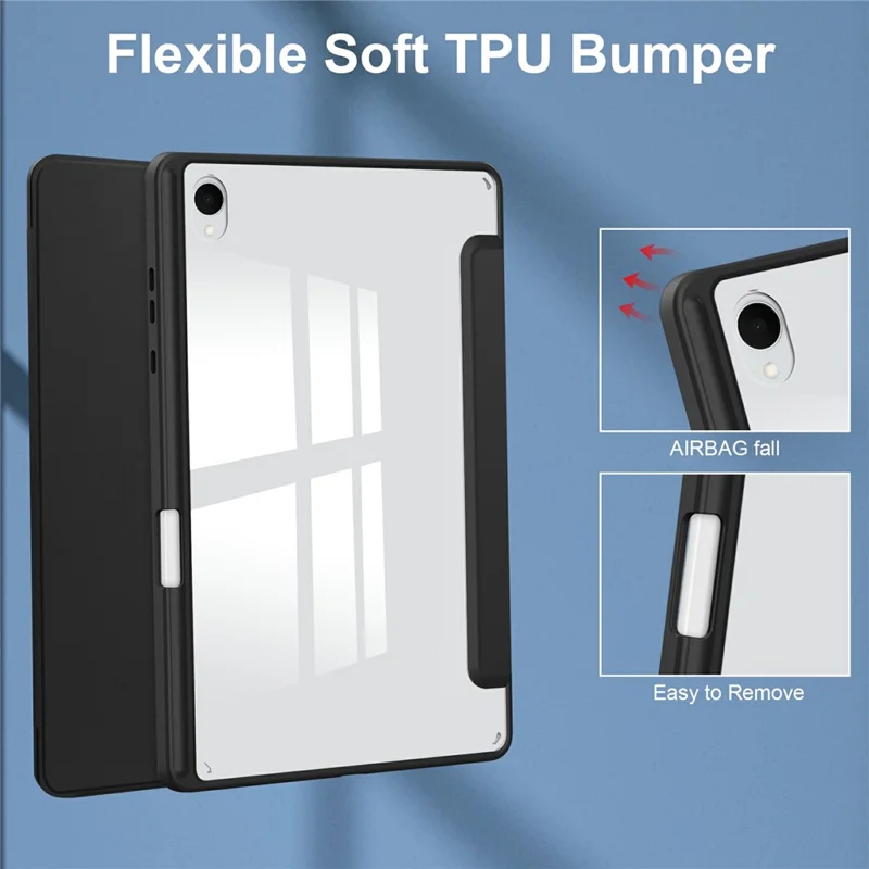 Étui pour Samsung Galaxy Tab S11 Coque en acrylique transparent Étui en cuir Couverture de tablette Prise en charge du sommeil / réveil automatique - Noir