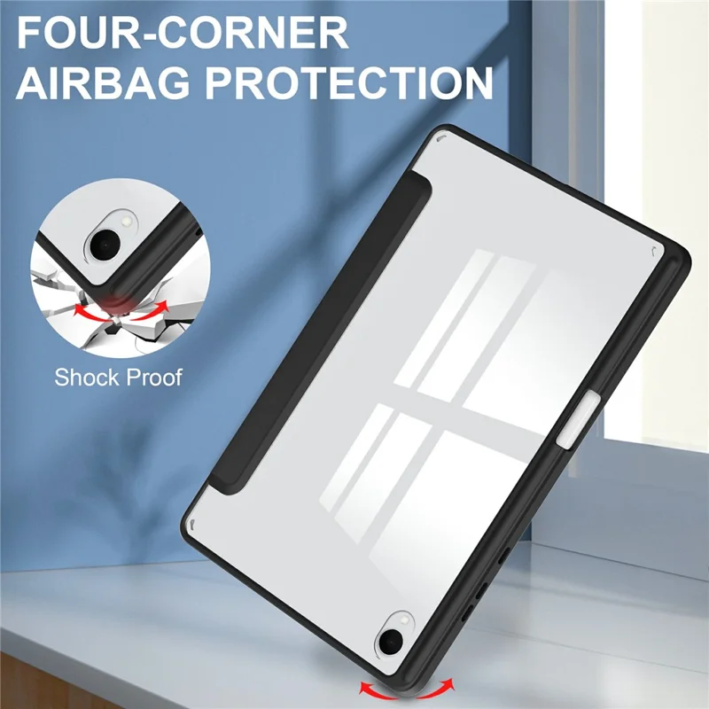 Étui pour Samsung Galaxy Tab S11 Coque en acrylique transparent Étui en cuir Couverture de tablette Prise en charge du sommeil / réveil automatique - Noir