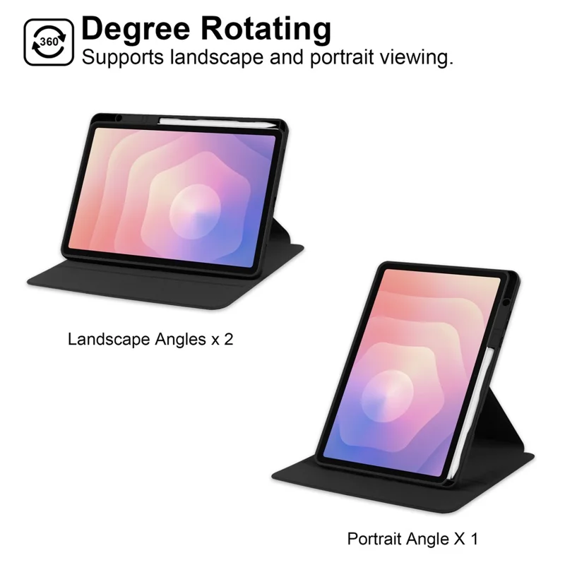 For Samsung Galaxy Tab S11 Case Rotating Stand PU Leather Clear Acrylic Back Tablet Cover with Pen Slot - Black