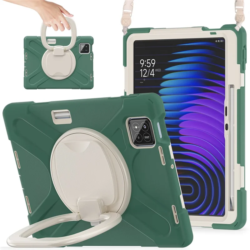 Kickstand Case with Shoulder Strap for Xiaomi Pad 8 Pro / Pad 8 / Pad 7 Pro / Pad 7 TPU + PC + Silicone Tablet Cover - Emerald Green