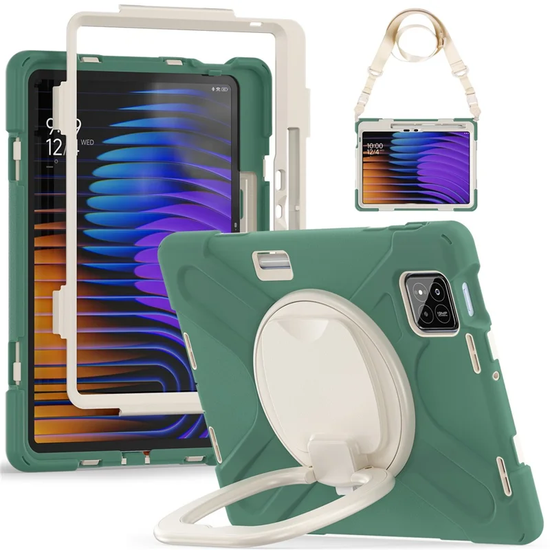 Kickstand Case with Shoulder Strap for Xiaomi Pad 8 Pro / Pad 8 / Pad 7 Pro / Pad 7 TPU + PC + Silicone Tablet Cover - Emerald Green