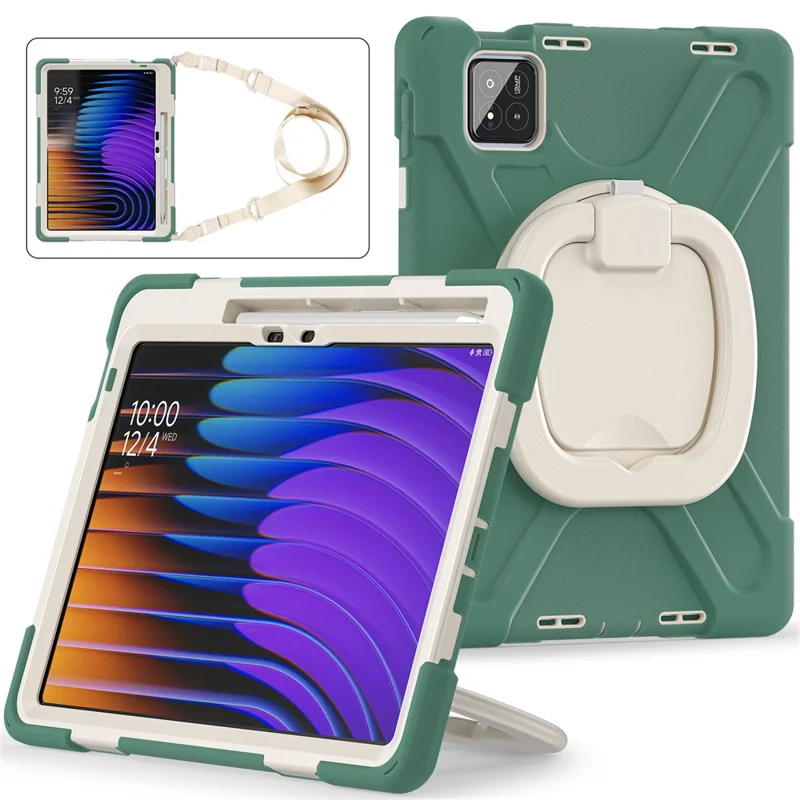 Kickstand Case with Shoulder Strap for Xiaomi Pad 8 Pro / Pad 8 / Pad 7 Pro / Pad 7 TPU + PC + Silicone Tablet Cover - Emerald Green