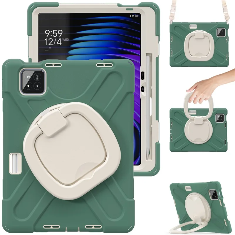 Kickstand Case with Shoulder Strap for Xiaomi Pad 8 Pro / Pad 8 / Pad 7 Pro / Pad 7 TPU + PC + Silicone Tablet Cover - Emerald Green