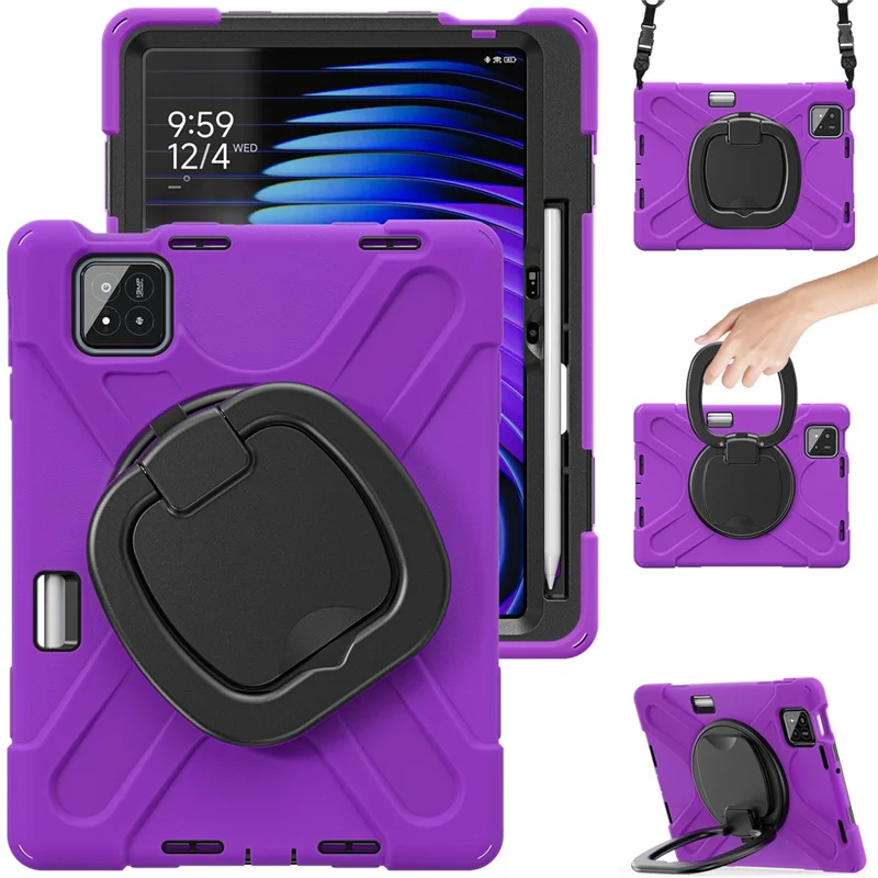Kickstand Case with Shoulder Strap for Xiaomi Pad 8 Pro / Pad 8 / Pad 7 Pro / Pad 7 TPU + PC + Silicone Tablet Cover - Purple