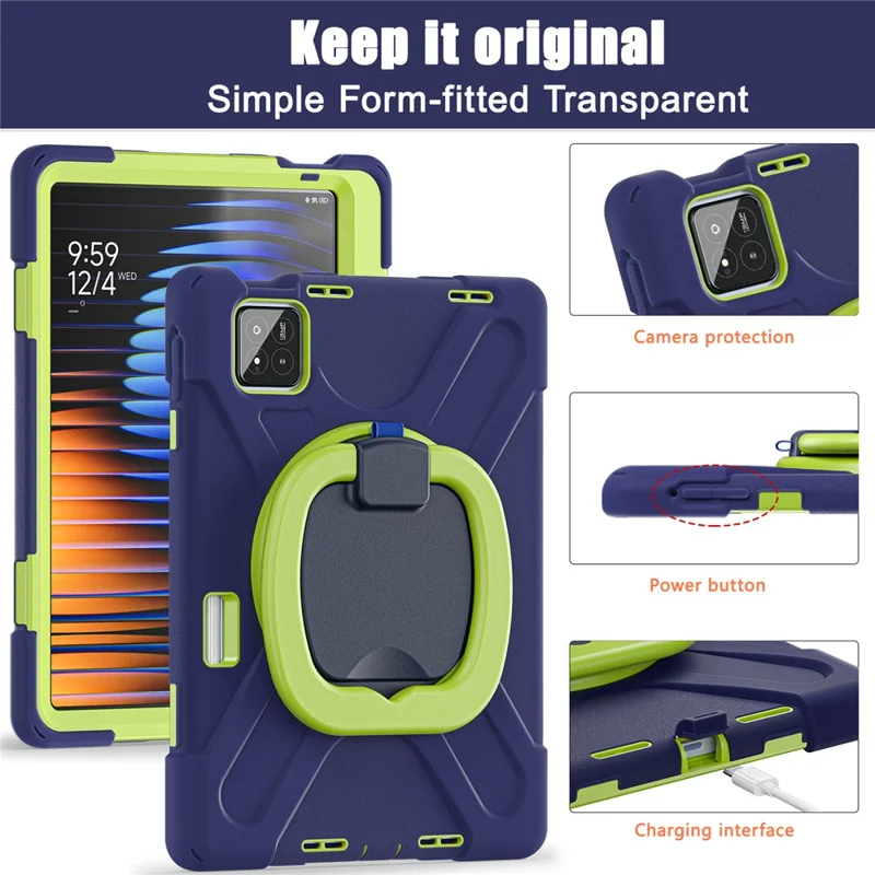 Tablet Case for Xiaomi Pad 8 Pro / Pad 8 / Pad 7 Pro / Pad 7 TPU + PC + Silicone Cover Swivel Kickstand Handle Grip - Navy Blue / Yellowgreen