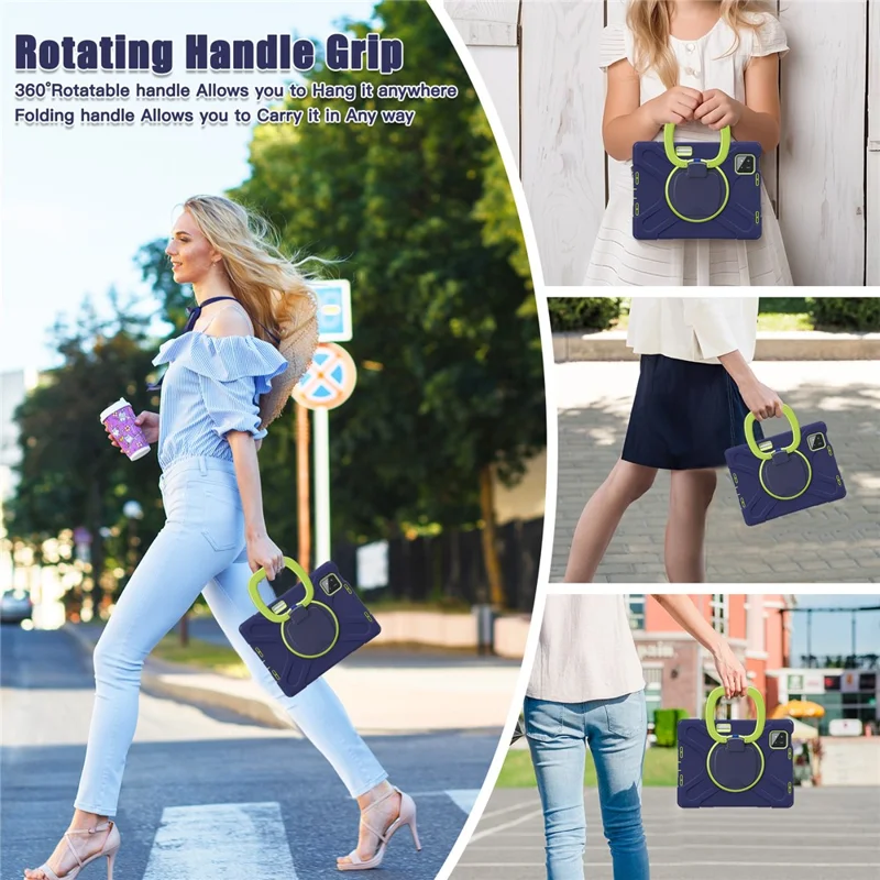 Tablet Case for Xiaomi Pad 8 Pro / Pad 8 / Pad 7 Pro / Pad 7 TPU + PC + Silicone Cover Swivel Kickstand Handle Grip - Navy Blue / Yellowgreen