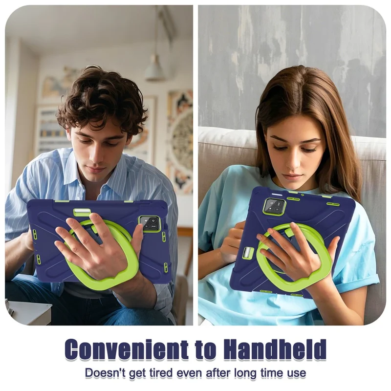 Tablet Case for Xiaomi Pad 8 Pro / Pad 8 / Pad 7 Pro / Pad 7 TPU + PC + Silicone Cover Swivel Kickstand Handle Grip - Navy Blue / Yellowgreen
