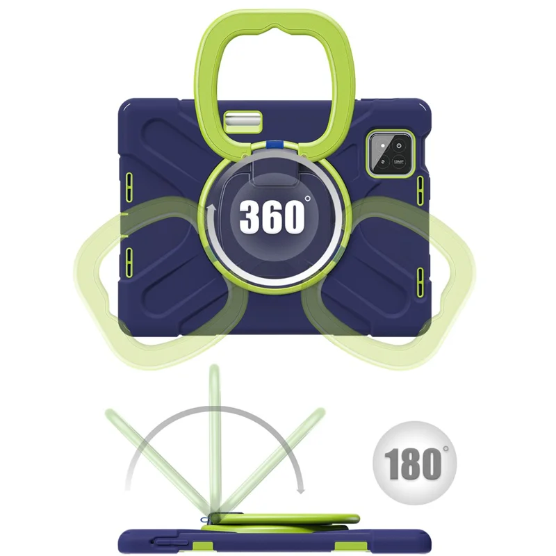 Tablet Case for Xiaomi Pad 8 Pro / Pad 8 / Pad 7 Pro / Pad 7 TPU + PC + Silicone Cover Swivel Kickstand Handle Grip - Navy Blue / Yellowgreen