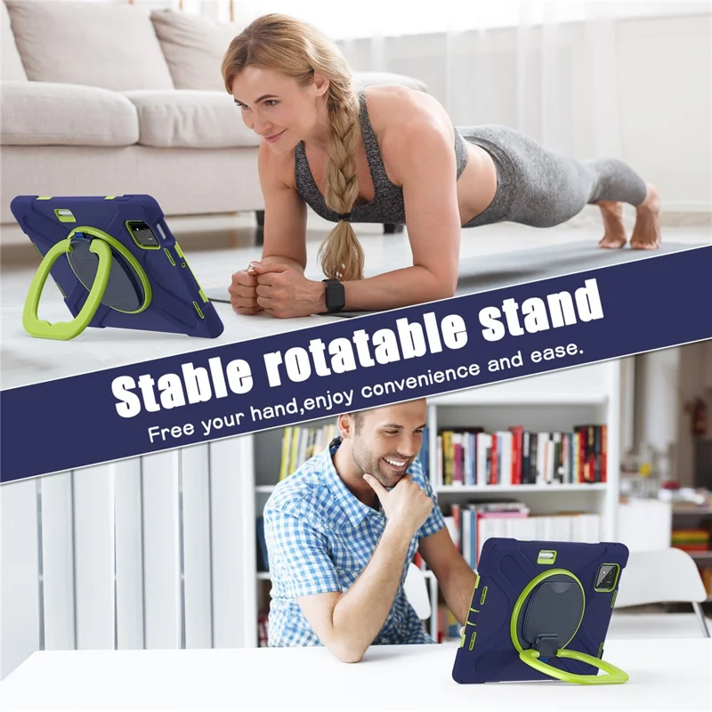 Tablet Case for Xiaomi Pad 8 Pro / Pad 8 / Pad 7 Pro / Pad 7 TPU + PC + Silicone Cover Swivel Kickstand Handle Grip - Navy Blue / Yellowgreen