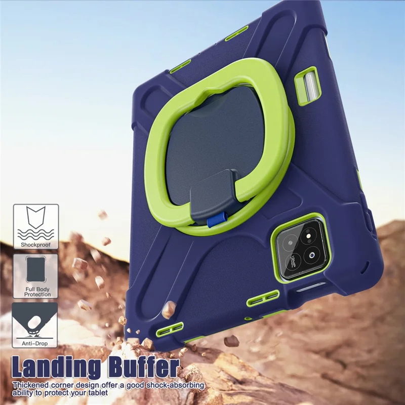 Tablet Case for Xiaomi Pad 8 Pro / Pad 8 / Pad 7 Pro / Pad 7 TPU + PC + Silicone Cover Swivel Kickstand Handle Grip - Navy Blue / Yellowgreen