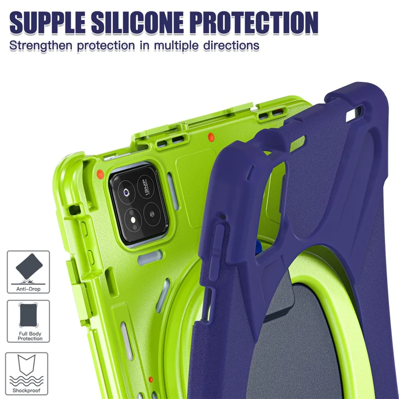 Tablet Case for Xiaomi Pad 8 Pro / Pad 8 / Pad 7 Pro / Pad 7 TPU + PC + Silicone Cover Swivel Kickstand Handle Grip - Navy Blue / Yellowgreen
