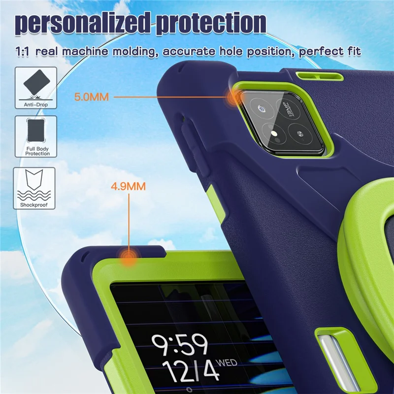 Tablet Case for Xiaomi Pad 8 Pro / Pad 8 / Pad 7 Pro / Pad 7 TPU + PC + Silicone Cover Swivel Kickstand Handle Grip - Navy Blue / Yellowgreen
