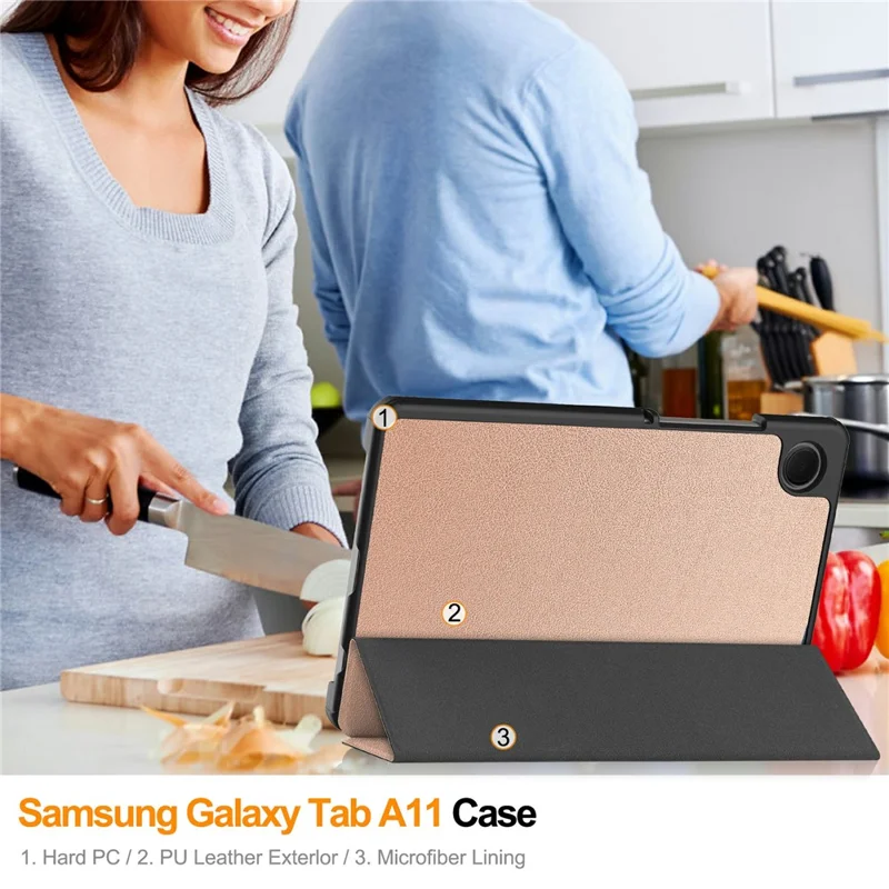 For Samsung Galaxy Tab A11 / A9 Case Anti-Drop Leather Stand Tablet Cover - Rose Gold