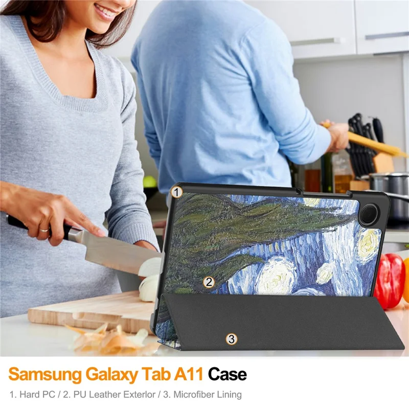 Voor Samsung Galaxy Tab A11 / A9 hoesje met patroon bedrukt lederen standaard tabletcover - Sterrenhemel