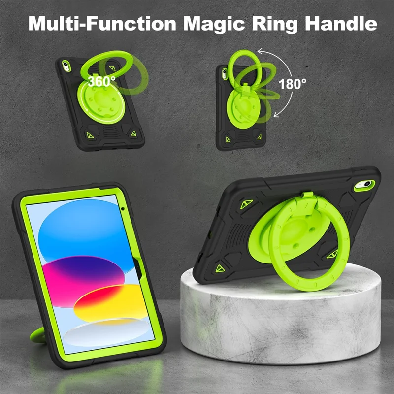 For iPad (2025) / iPad 10.9 (2022) Case with Hand Grip Kickstand Space Planet PC + Silicone Tablet Cover - Black + Green