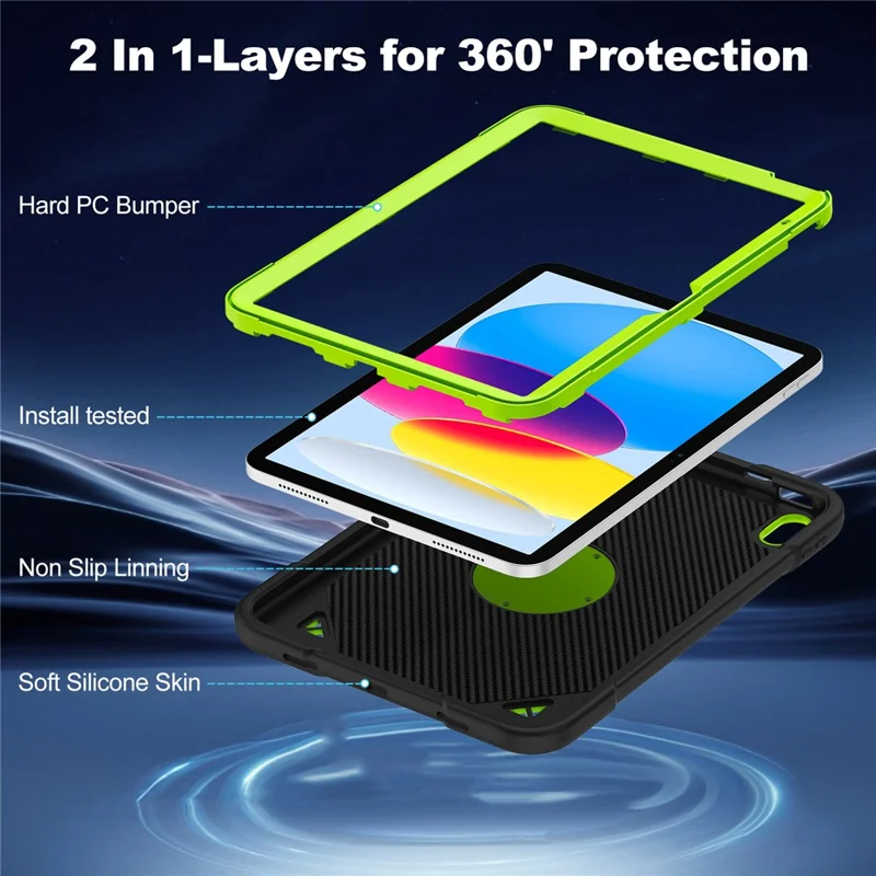 For iPad (2025) / iPad 10.9 (2022) Case with Hand Grip Kickstand Space Planet PC + Silicone Tablet Cover - Black + Green
