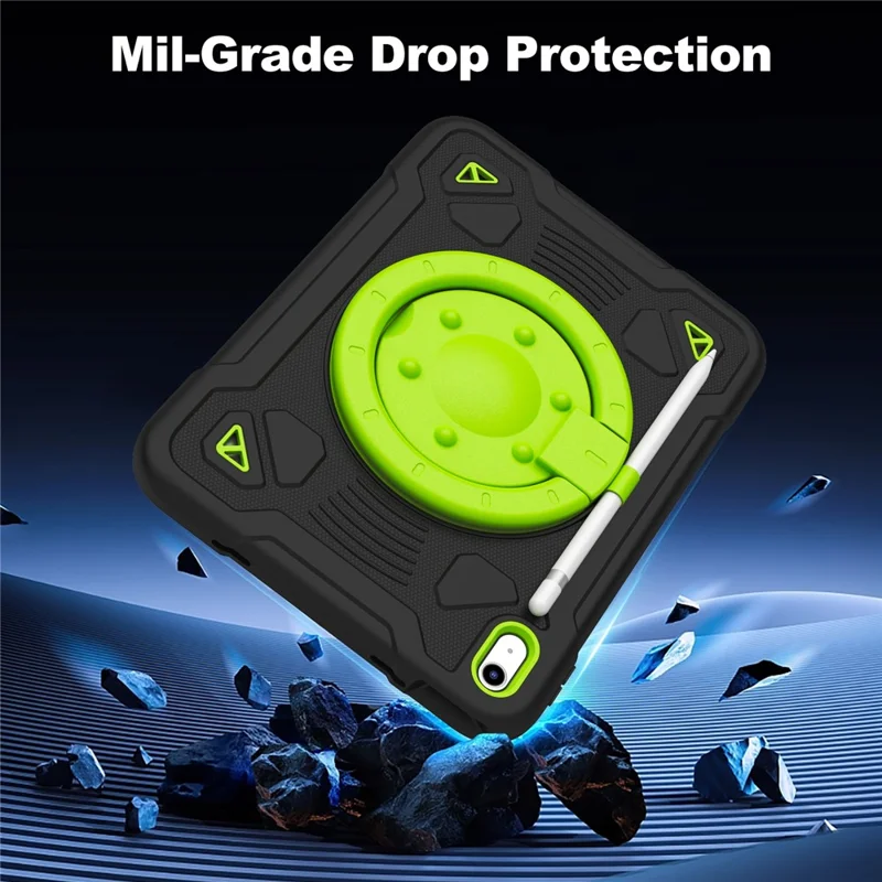 For iPad (2025) / iPad 10.9 (2022) Case with Hand Grip Kickstand Space Planet PC + Silicone Tablet Cover - Black + Green