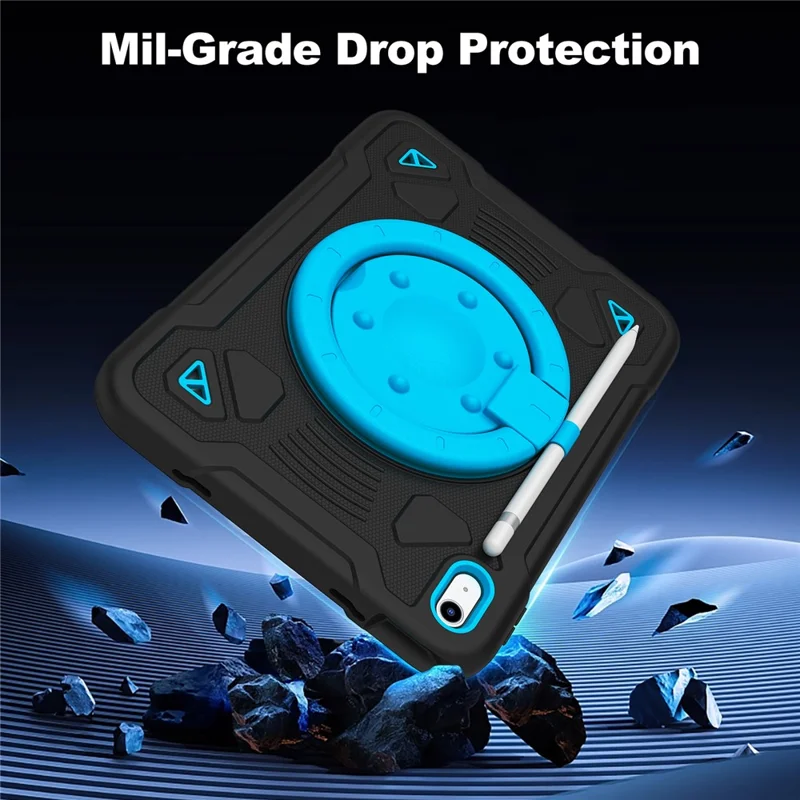 For iPad (2025) / iPad 10.9 (2022) Case Kickstand Space Planet PC + Silicone Tablet Cover with Shoulder Strap - Black + Blue