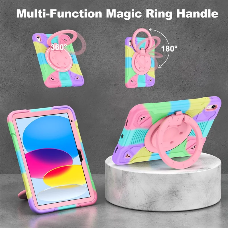 For iPad (2025) / iPad 10.9 (2022) Case with Hand Grip Kickstand Colorful Space Planet PC + Silicone Tablet Cover - Colorful Purple