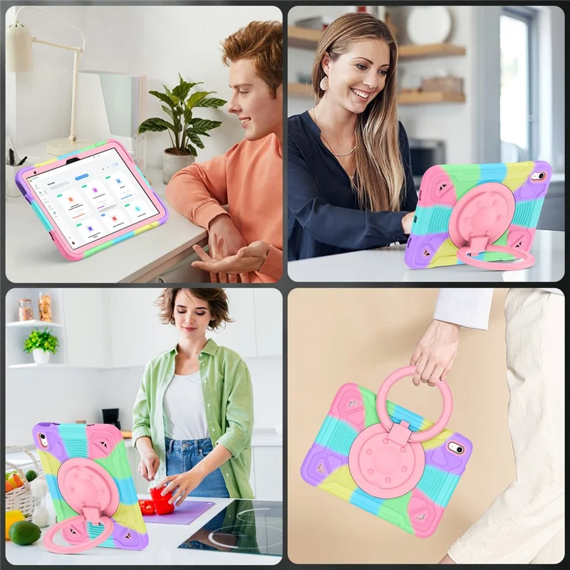 For iPad (2025) / iPad 10.9 (2022) Case with Hand Grip Kickstand Colorful Space Planet PC + Silicone Tablet Cover - Colorful Purple