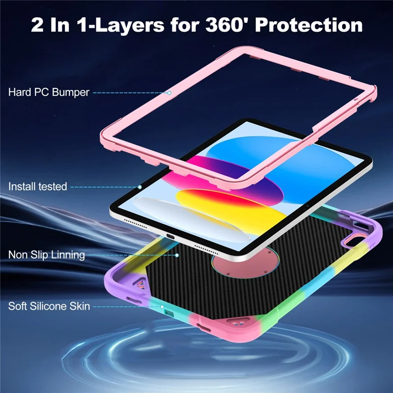 For iPad (2025) / iPad 10.9 (2022) Case with Hand Grip Kickstand Colorful Space Planet PC + Silicone Tablet Cover - Colorful Purple