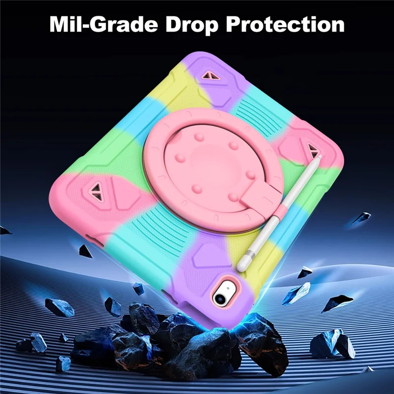 For iPad (2025) / iPad 10.9 (2022) Case Kickstand Colorful Space Planet PC + Silicone Tablet Cover with Shoulder Strap - Colorful Purple