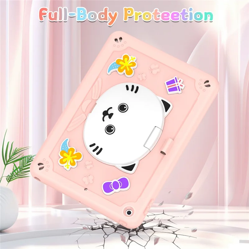 For iPad 10.2 (2021) / (2020) / (2019) Case with Cat Kickstand PC + Silicone Tablet Cover - Rose Pink
