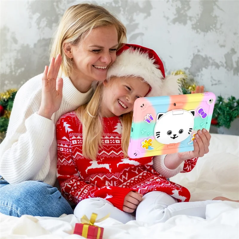 For iPad 10.2 (2021) / (2020) / (2019) Case with Cat Kickstand PC + Silicone Colorful Tablet Cover - Colorful Rose Gold