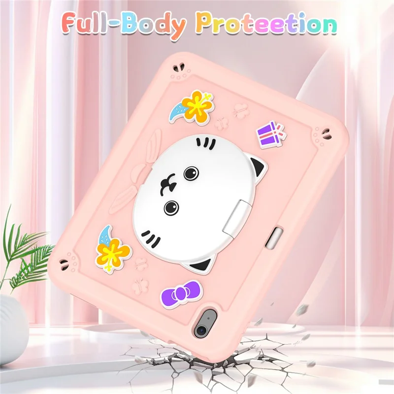 For iPad Air 11 (2025) / (2024) Case with Cat Kickstand PC + Silicone Tablet Cover - Rose Pink