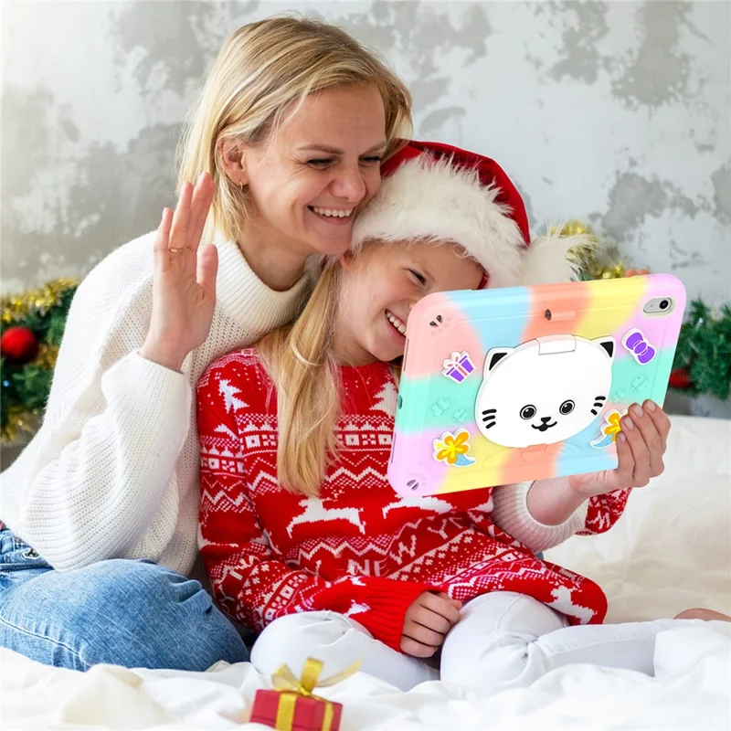 For iPad (2025) / iPad 10.9 (2022) Case with Cat Kickstand PC + Silicone Colorful Tablet Cover - Colorful Rose Gold