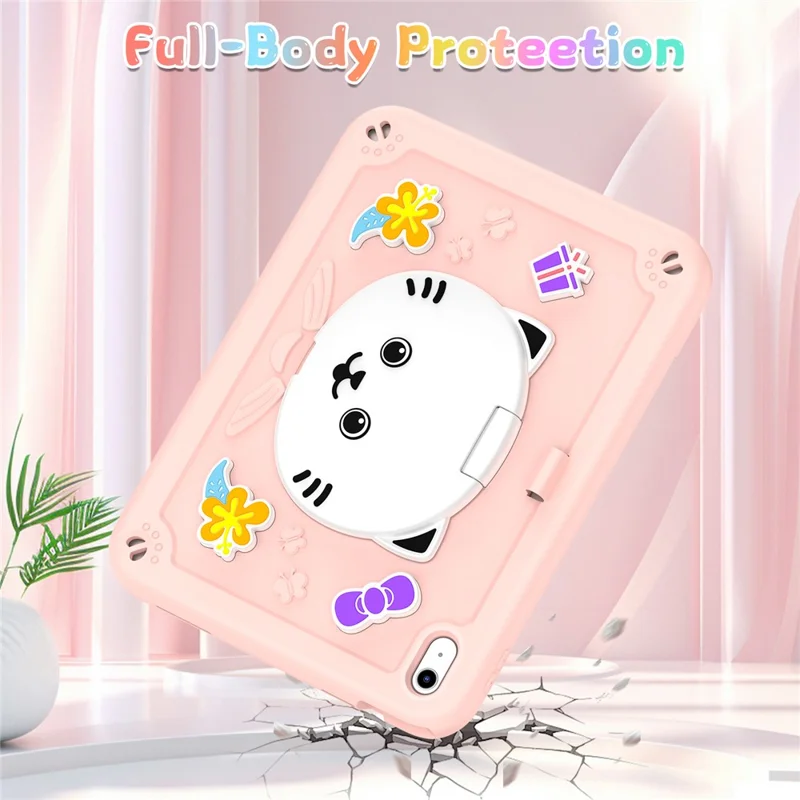 Fodral till iPad (2025) / iPad 10,9 (2022) PC + Silicon Fodral med Kattstöd och axelrem – Rosenrosa