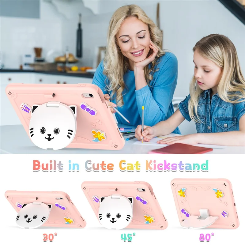 Fodral till iPad (2025) / iPad 10,9 (2022) PC + Silicon Fodral med Kattstöd och axelrem – Rosenrosa