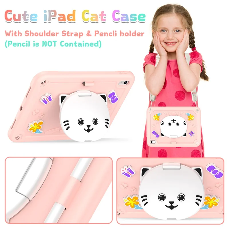 Fodral till iPad (2025) / iPad 10,9 (2022) PC + Silicon Fodral med Kattstöd och axelrem – Rosenrosa