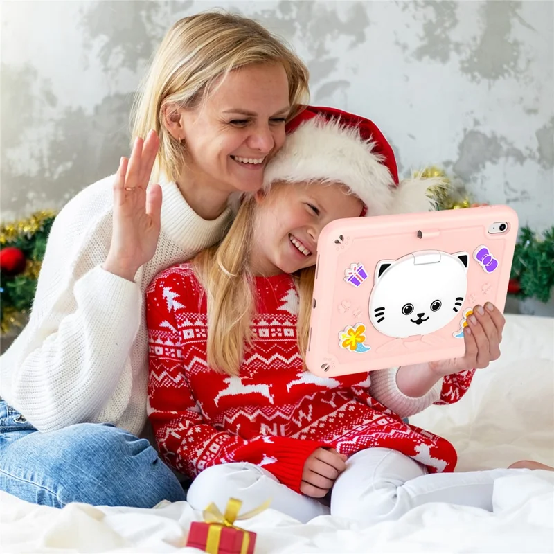 Fodral till iPad (2025) / iPad 10,9 (2022) PC + Silicon Fodral med Kattstöd och axelrem – Rosenrosa