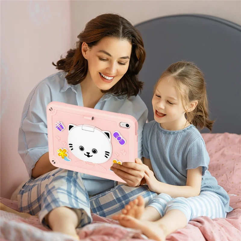 Fodral till iPad (2025) / iPad 10,9 (2022) PC + Silicon Fodral med Kattstöd och axelrem – Rosenrosa