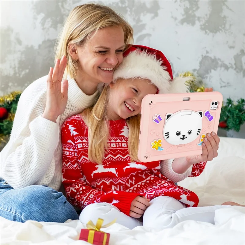 For iPad Pro 11 (2025) / 11 (2024) Case PC + Silicone Tablet Cover with Cat Kickstand / Shoulder Strap - Rose Pink