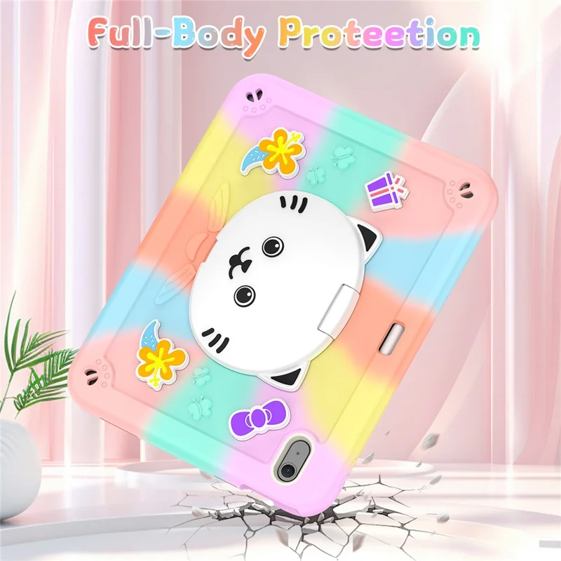 For iPad Air 11 (2026) / (2025) / (2024) Case PC + Silicone Colorful Tablet Cover with Cat Kickstand / Shoulder Strap - Colorful Rose Gold