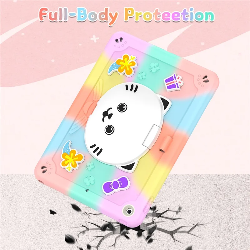 For iPad 10.2 (2021) / (2020) / (2019) Case PC + Silicone Colorful Tablet Cover with Cat Kickstand / Shoulder Strap - Colorful Rose Gold