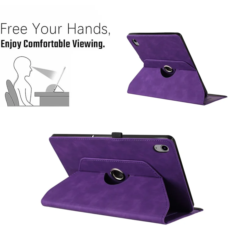 لـ iPad mini (2024) / (2021) غطاء دوار مع حامل وفتحات لوضع البطاقات بنمط مطبوع على شكل ابتسامة من جلد الألياف الدقيقة - أرجواني