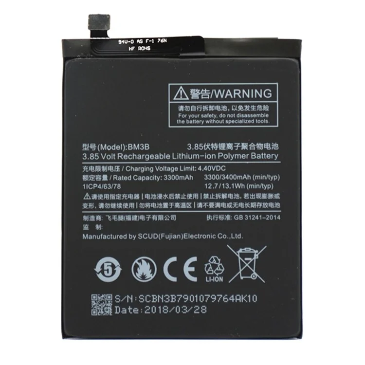 Para Xiaomi Mi Mix 2 / Mi Mix 2s Bateria Recarregável BM3B, 3.85V 3400mAh Acessórios Para Celular da Bateria (sem Logotipo)