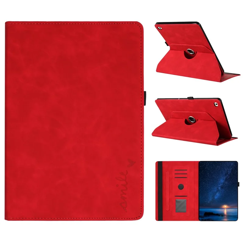 Tablet Hoesje voor iPad 9,7 inch (2018) / (2017) / Air 2 / Air (2013) Draaibare Stand Houdertje voor Kaarten Met Lachafdruk Microvezel Leer Cover - Rood