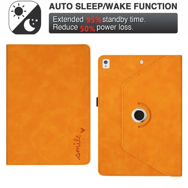 Tablet Case For iPad 10.2 (2020)  /  (2019)  /  Air 10.5 inch (2019)  /  Pro 10.5-inch (2017) Rotating Stand Smile Imprinted Leather Cover - Khaki
