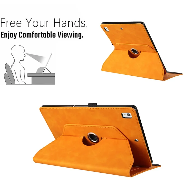 Tablet Case For iPad 10.2 (2020)  /  (2019)  /  Air 10.5 inch (2019)  /  Pro 10.5-inch (2017) Rotating Stand Smile Imprinted Leather Cover - Khaki