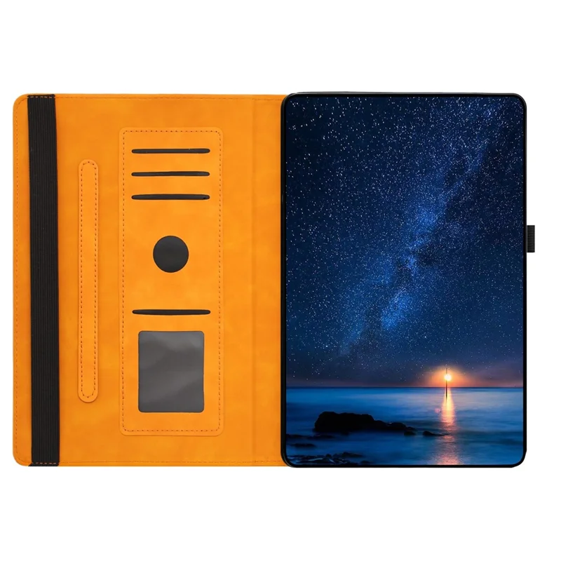 For iPad (2025)  /  10.9 (2022) Case Rotating Stand Card Holder Smile Imprinted Microfiber Leather Tablet Cover - Khaki