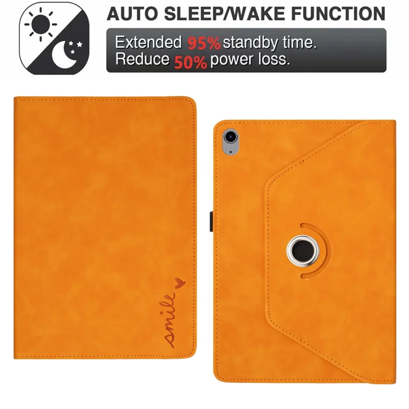 For iPad (2025)  /  10.9 (2022) Case Rotating Stand Card Holder Smile Imprinted Microfiber Leather Tablet Cover - Khaki