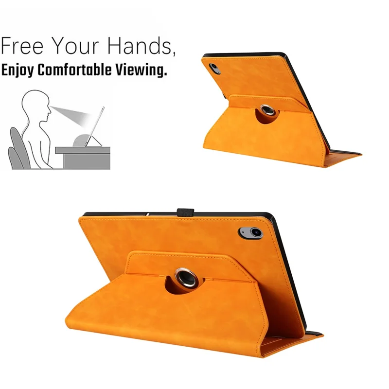 For iPad (2025)  /  10.9 (2022) Case Rotating Stand Card Holder Smile Imprinted Microfiber Leather Tablet Cover - Khaki