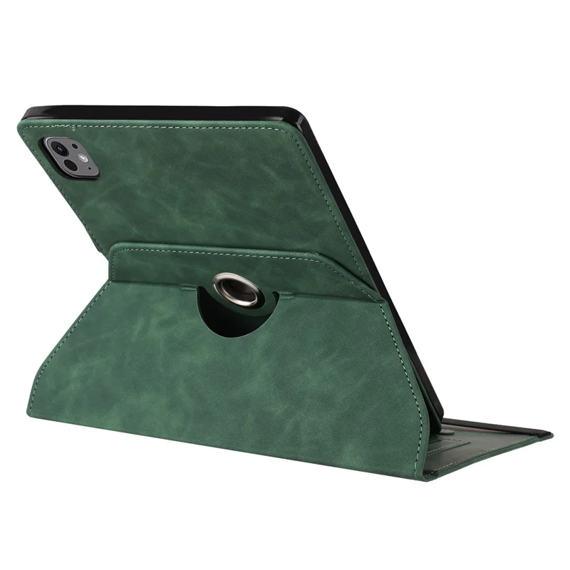 Tablet Case For iPad Air 11 (2025)  /  (2024)  /  Air (2022)  /  (2020) Rotating Stand Card Holder Smile Imprinted Microfiber Leather Cover - Green