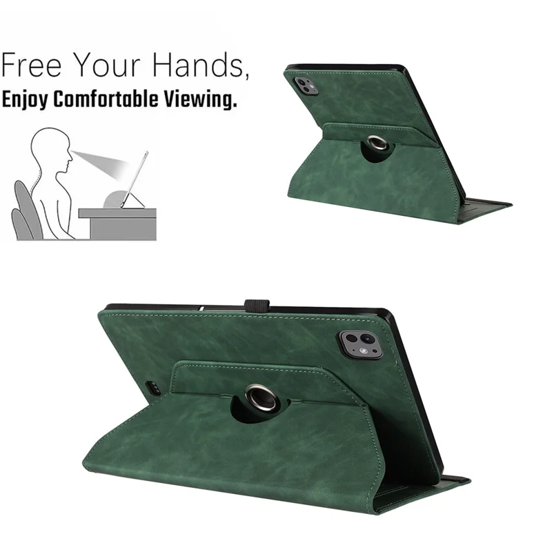 Tablet Case For iPad Air 11 (2025)  /  (2024)  /  Air (2022)  /  (2020) Rotating Stand Card Holder Smile Imprinted Microfiber Leather Cover - Green